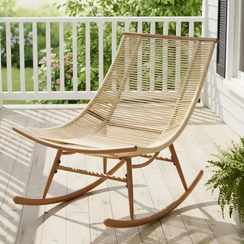 ModernLuxe Outdoor Rocking Chair, Weather-Resistant PE Rattan Patio Rocker with Sturdy Metal Frame, Ergonomic Curved Lounge Chair, Beige