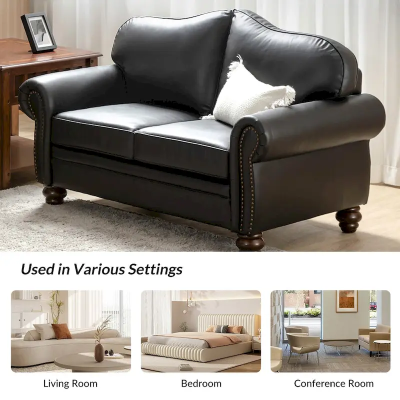 Angel Transitional Genuine Leather Sofa With Tufted Back by