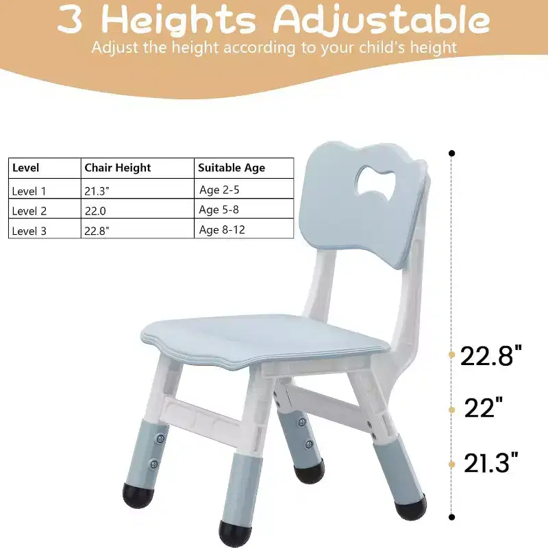 CuisinSmart Kids Chair 2 Pack, Height Adjustable Kid Chair, Toddler Chairs for Children Boys Girls Age 2-6, for Classroom, Nursery, Gray Blue