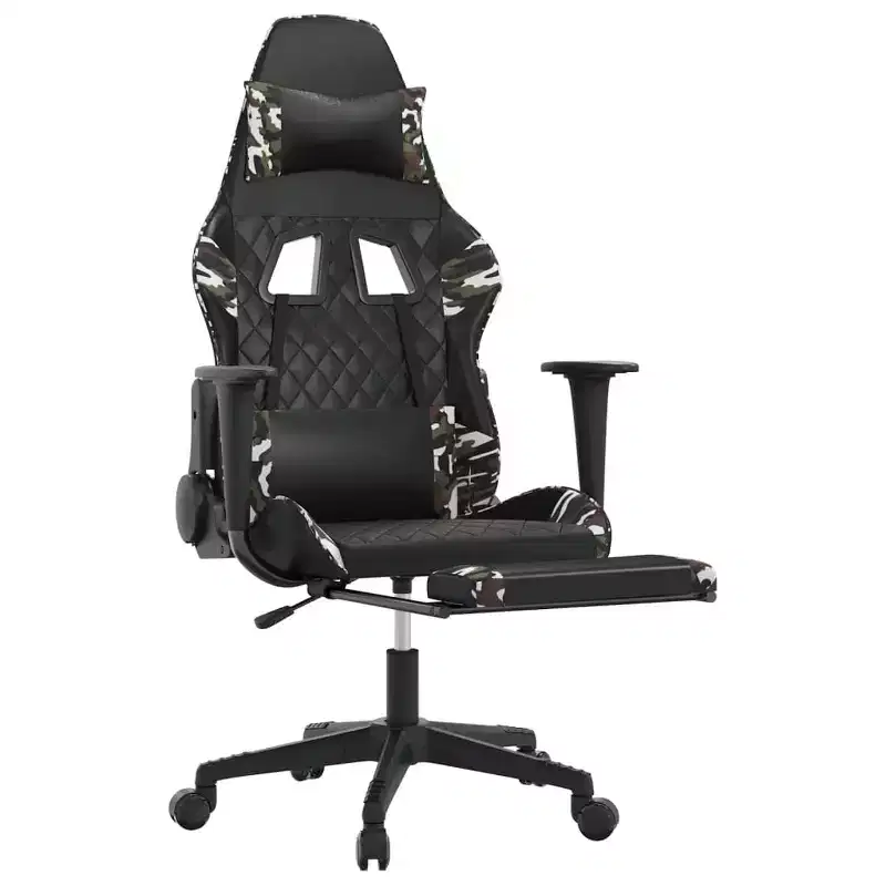 vidaXL Gaming Chair with Footrest, Black and Camouflage, Faux Leather