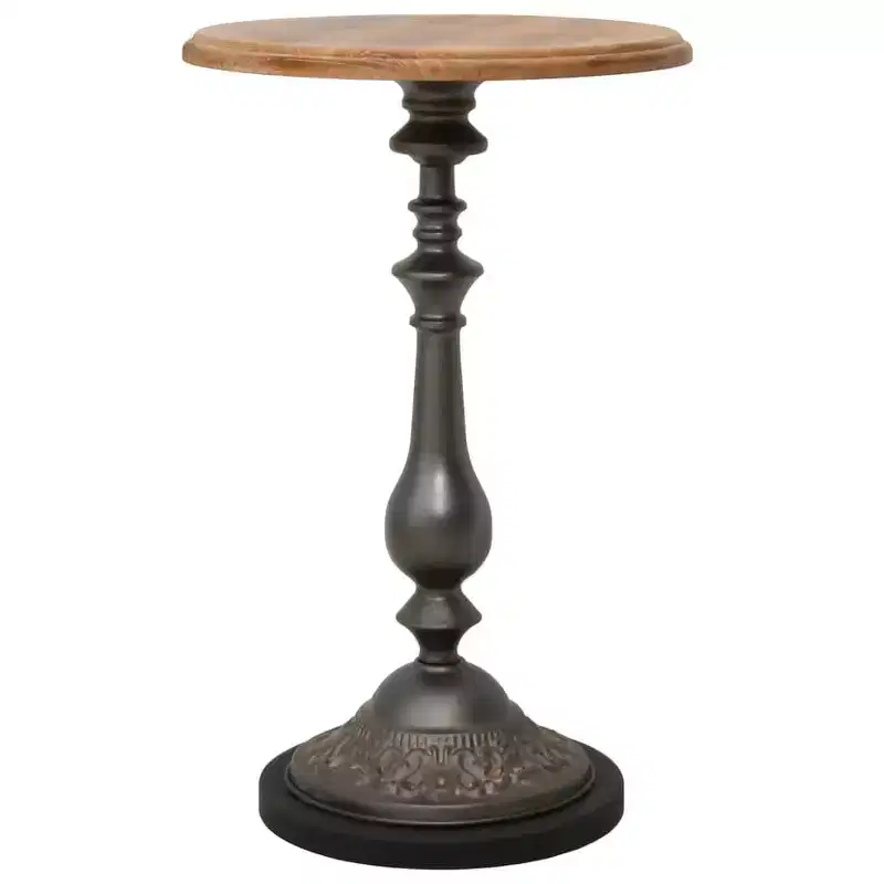 Solid Fir Wood and Steel End Table, Brown, 15.7x15.7x25.2 in