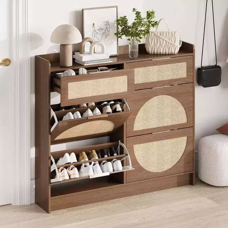 4 Turn Over Drawers Freestanding Shoe Storage Cabinet for Entryway, Hallway, Living Room
