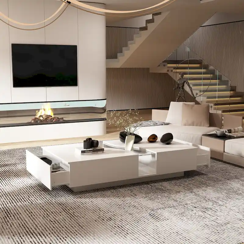 Function & Elegance: Modern LED-Lit Coffee Table with Glass Top
