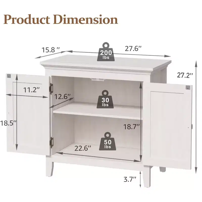 Farmhouse Storage Cabinet with Rattan Doors, Accent Buffet Sideboard with Adjustable Shelf