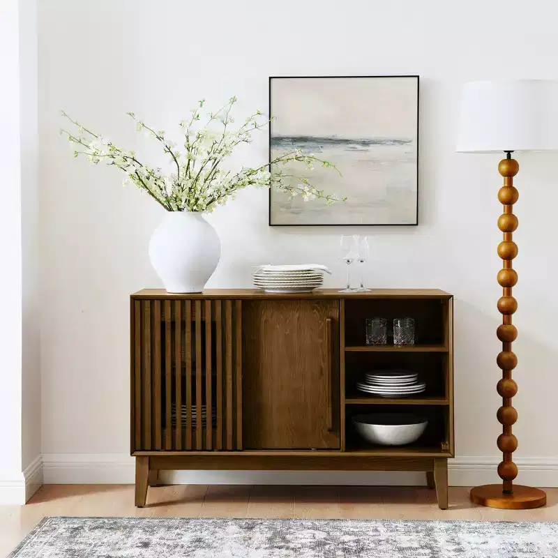 47.3-Inch Sideboard Buffet Cabinet with Storage, Farmhouse Fluted Sideboard with 2 Doors & Solid Wood Feet, Media Console Cabinet