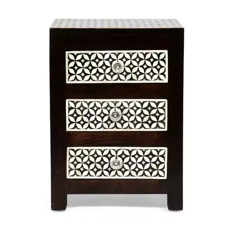 Handmade Mango Wood 3 Drawer Nightstand