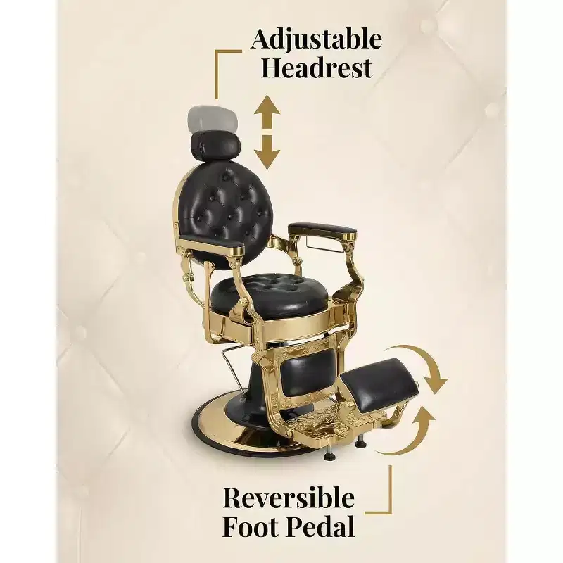 Heavy Duty Vintage Barber Chair, Adjustable Height, 360 Swivel, 700 LBS Support