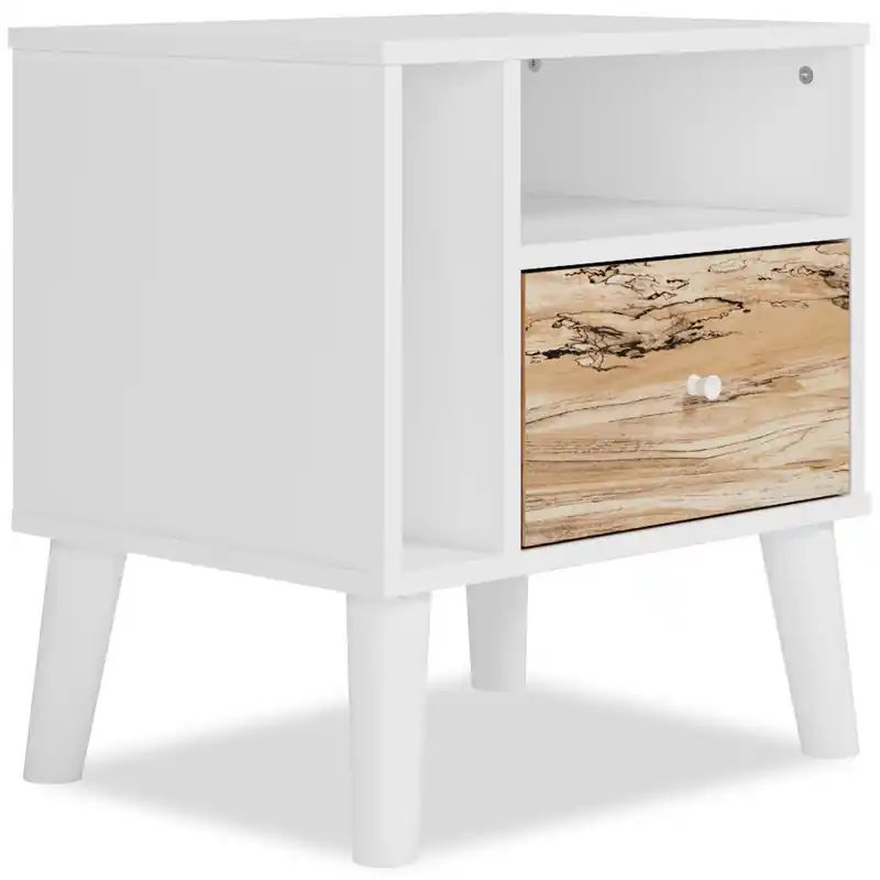 Bedside 1-Drawer Nightstand, 23.7W x 21.9H, Modern Mid-Century - Two-tone White & Natural
