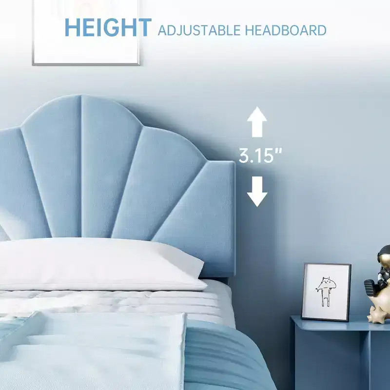 GustoWave Velvet Upholstered Twin Platform Bed Frame, with Height Adjustable Headboard