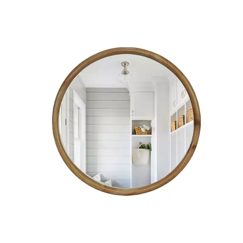 GDFStudio Elowen Mid-Century Modern Round Wood Framed Wall Decorative Mirror
