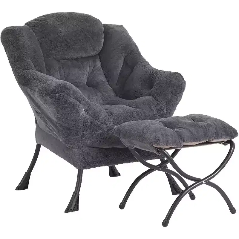 Accent Leisure Armchair with Ottoman, Side Pocket & Armrests – Dark Grey