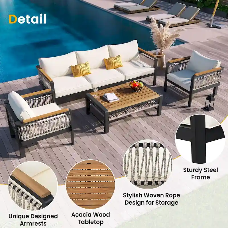 4-Pieces Patio Seating Group with Cushions & 1 Coffee Table