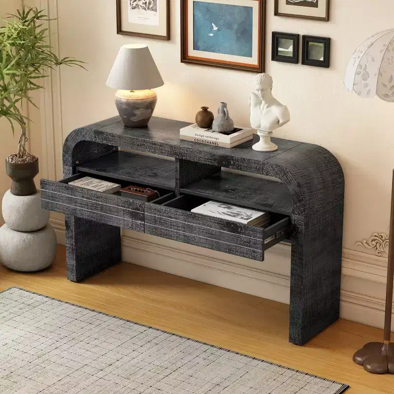 Console Tables for Entryway, Rustic Entryway Table with 2 Drawers, Curved Design Slim Entryway Table for Home Office Foyer Hallway Entry Way