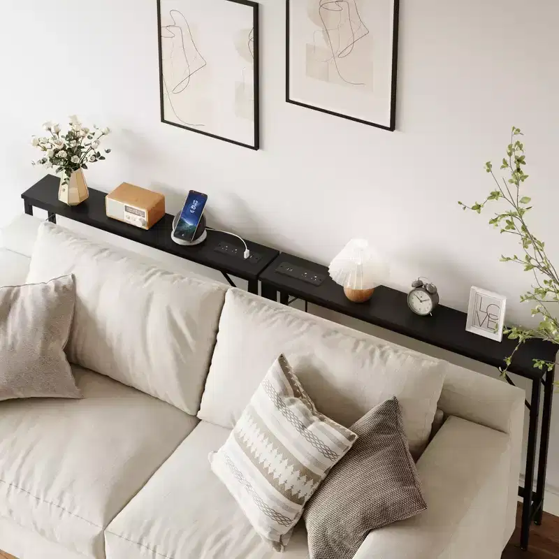 Narrow Console Table, Behind Couch Table for Living Room, Slim Sofa Table with Metal & MDF, Industrial Hallway Table for Entryway, Foyer