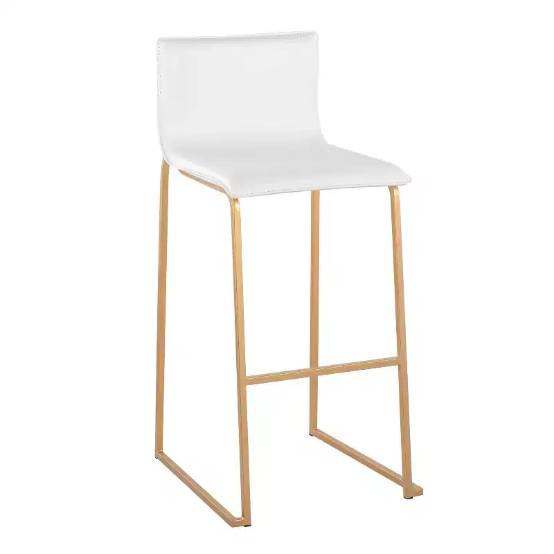 LumiSource Set of 2 Mara Upholstered Barstools White/Gold: Faux Leather, Steel Frame, Fixed Height