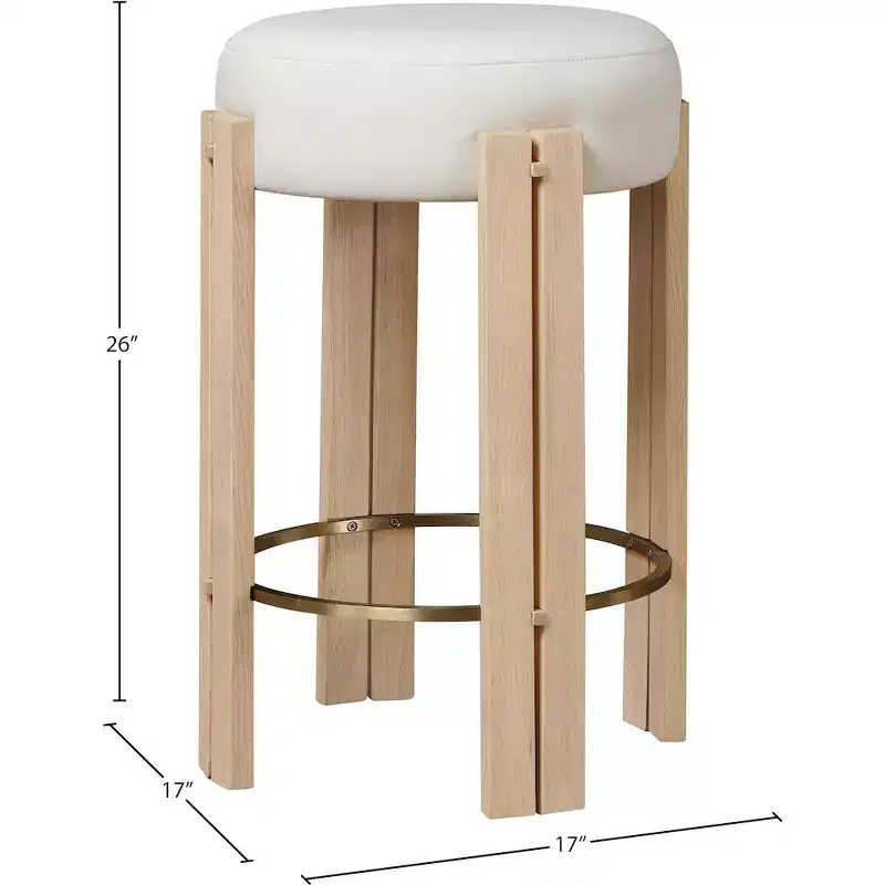 Cream Faux Leather Backless Counter Stool, Brushed Brass Frame, Seats 1
