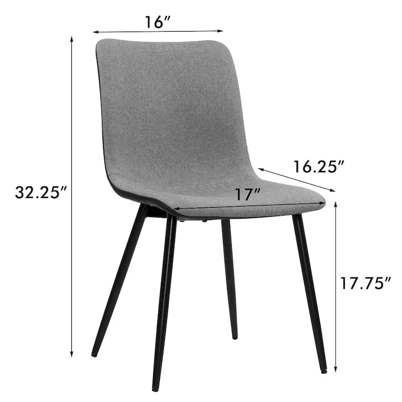 Mid-Century Modern Fabric Dining Chair with Metal Legs, Set of 4 - Gray