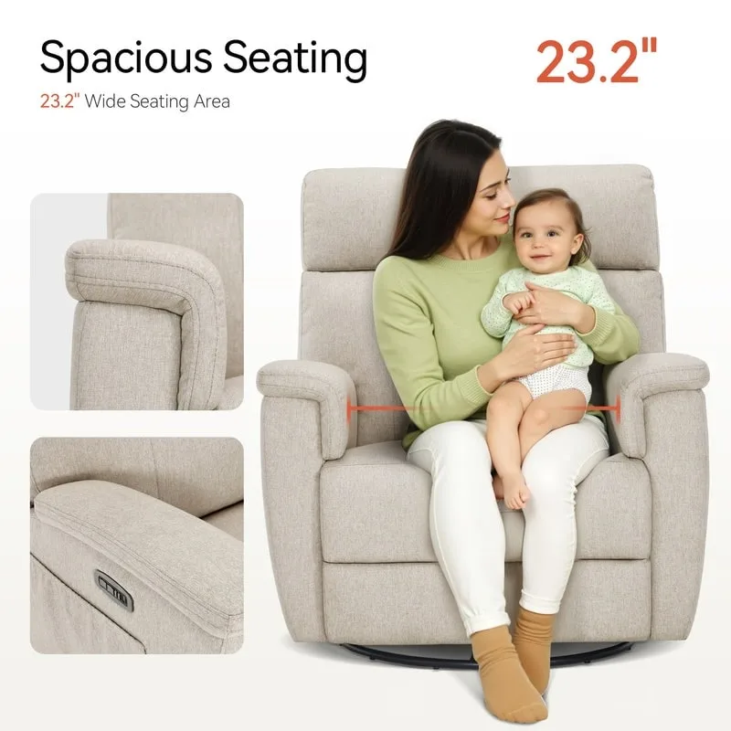 MCombo Power Swivel Glider Recliner Nursery Chair, Fabric PR601