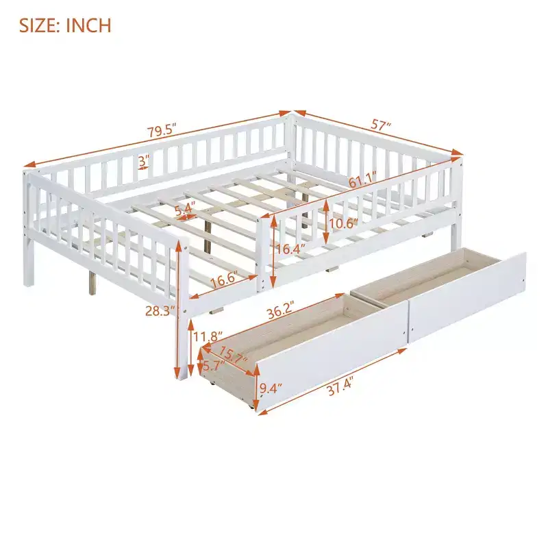 Luxystar Full Size Daybed Wood Bed with Two Drawers for Kids Room and Guest Room