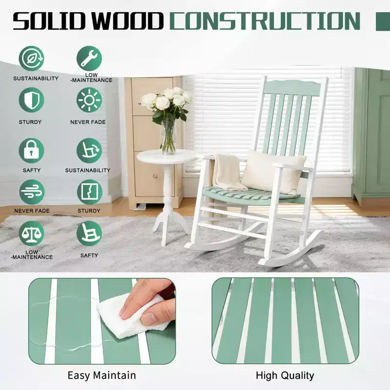 Karl Home | 24-Inch Solid Wood Patio Rocking Chair