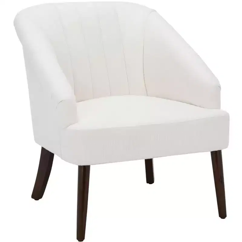 Polyester & Wood Accent Chair — White