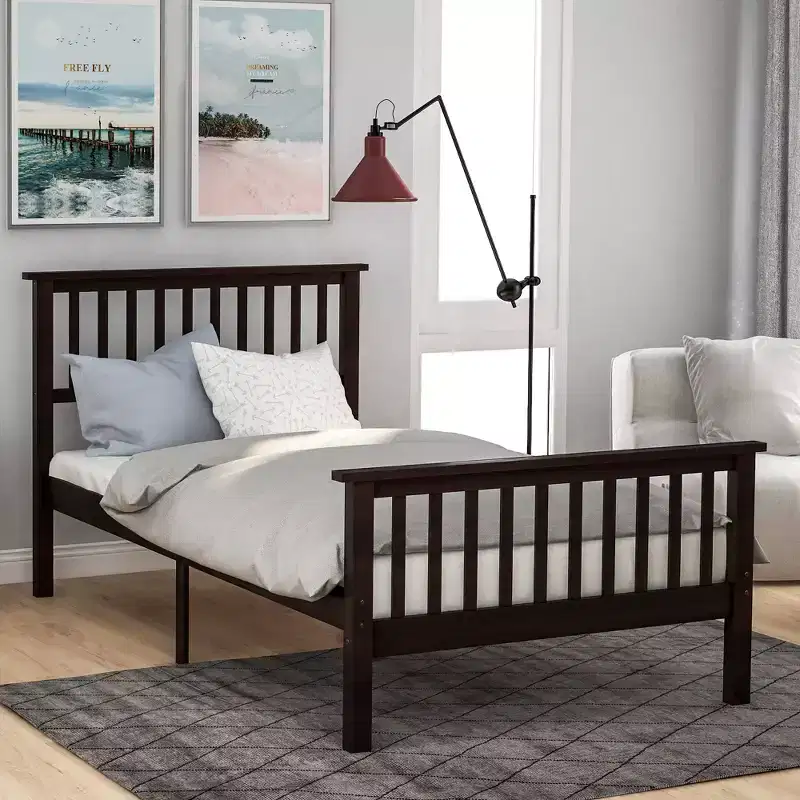 Twin Wood Platform Bed with Headboard and Footboard