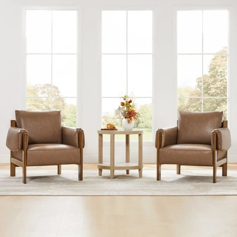 Carol Mid Century Modern Upholstered Accent Arm Chair with Wood Legs