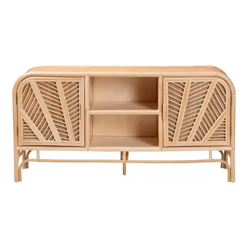 bali & pari Carabella Natural Rattan 2 Door Storage Cabinet Natural: Fixed Shelves, No Assembly Required