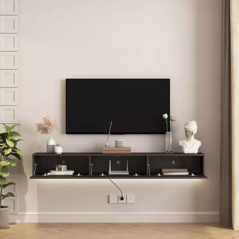Floating TV Stand, 71 Floating Entertainment Center Wall Mounted,Floating Wall Mounted TV Shelf with Led Lights