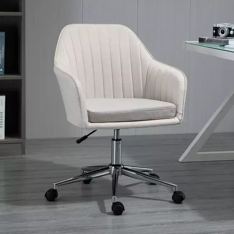 Okak Mid Back Office Chair, Desk Chair with Adjustable Height, Upholstered Comfy Chair for Living Room, Office, Study, Beige