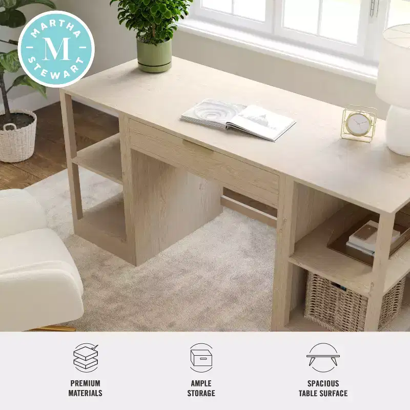 Martha Stewart Kayden Home Office Modular Single-Drawer Desk with Dual 2 Tier Shelves