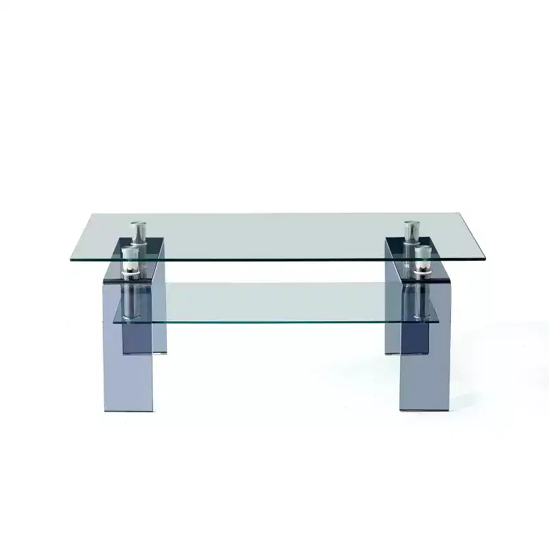 HomeRoots 39 Clear and Black Glass Coffee Table With Shelf