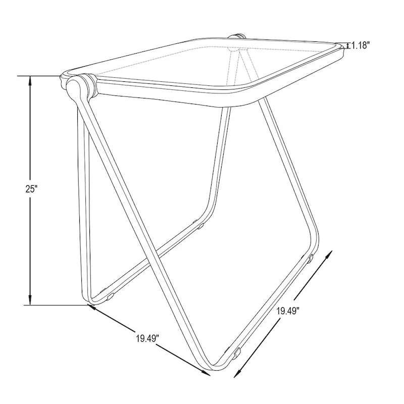 Square Plastic Folding End Table with X-Shaped Iron Frame - Chrome Finish