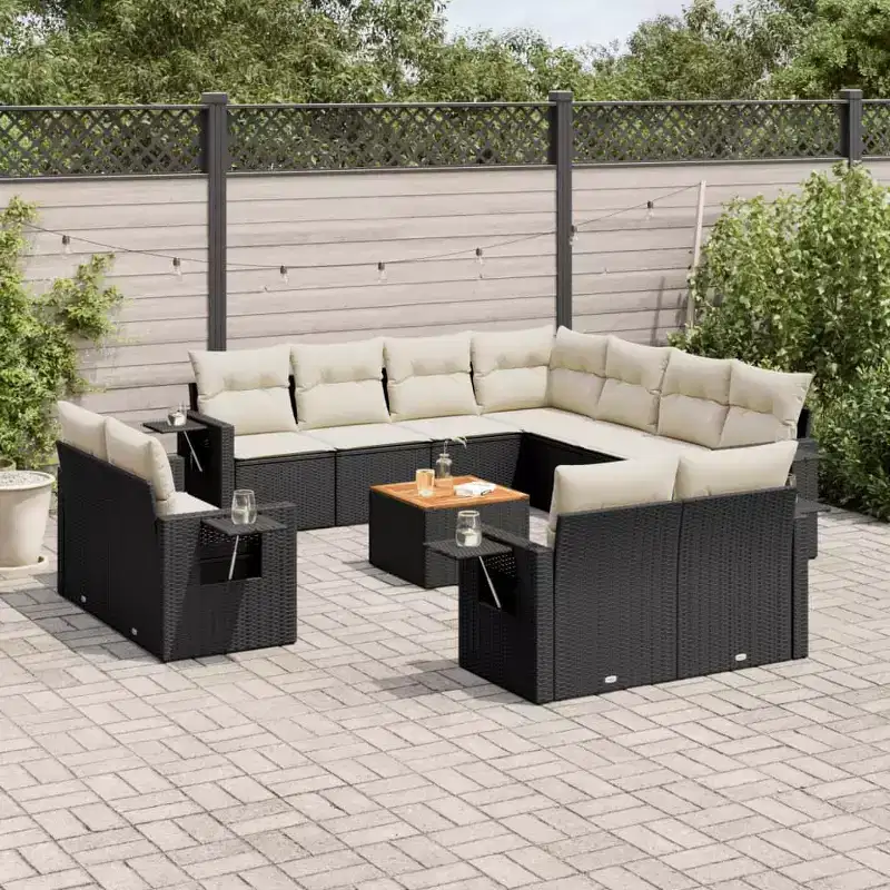 vidaXL Garden Sofa Set Black and Cream