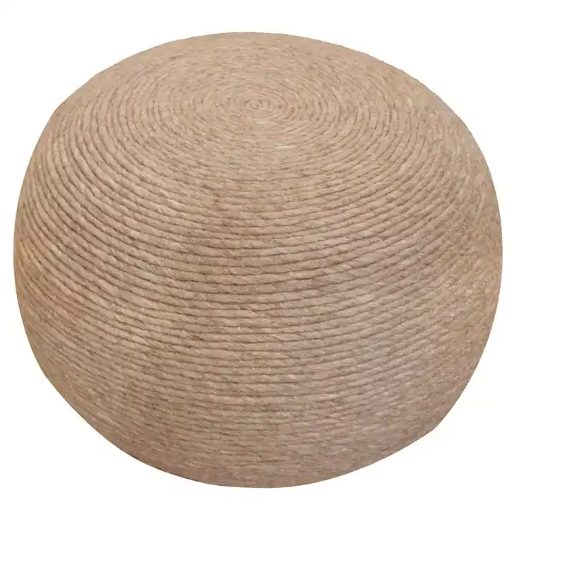 HomeRoots 20 Beige Wool Round Ribbed Pouf Ottoman