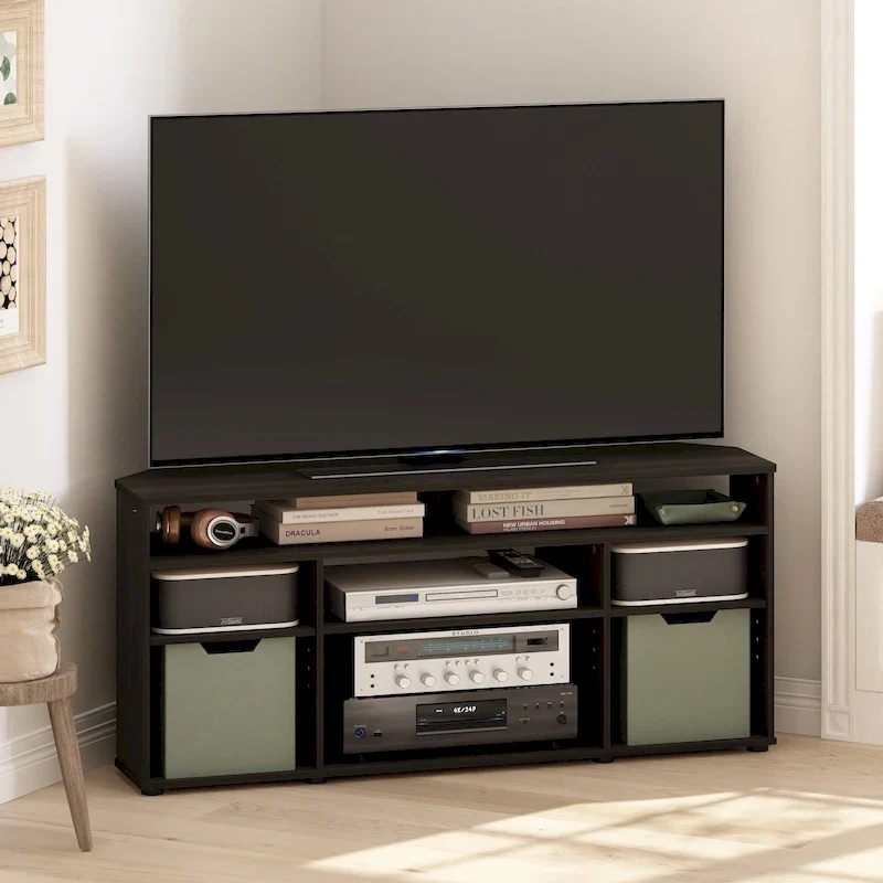 Corner TV Stand for TVs up to 55 Inches, Multi-Shelf Media Console, Space-Saving Design