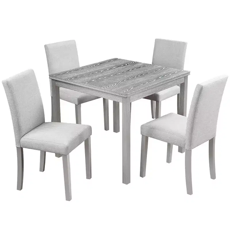 CLIHOME 5-Piece Wooden Dining Table Set, Kitchen Crystal Decoration Table Set with Square Table and 4 Upholstered Chairs