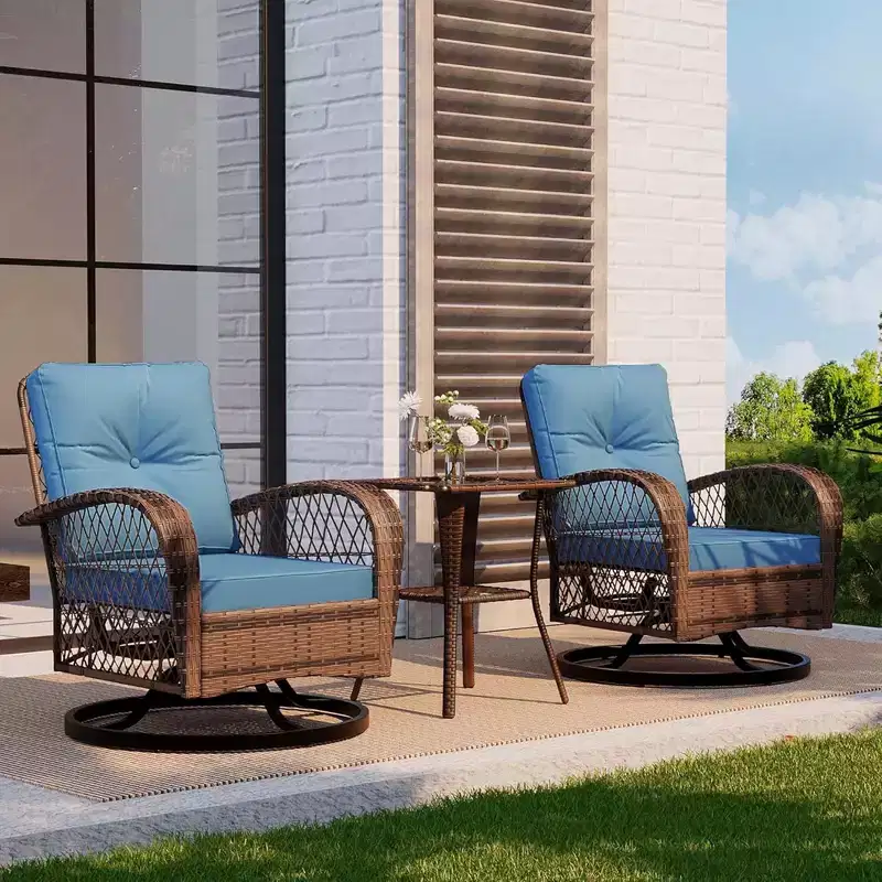 GustoWave 3-Piece Patio Wicker Table and Chair Set with Cushions and Coffee Table for Patio Porch Pool