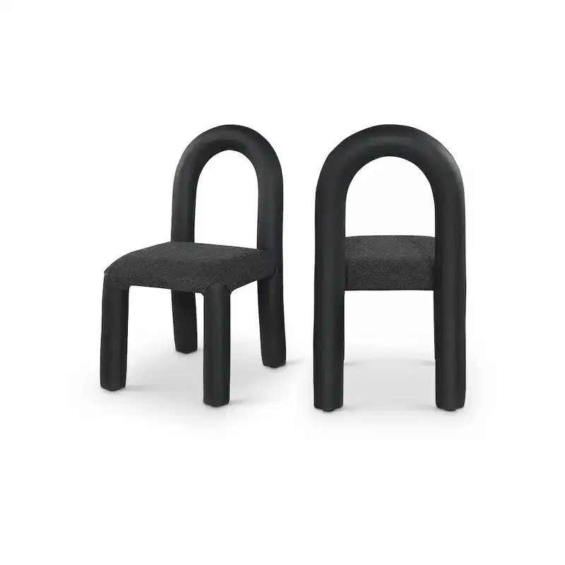 Vegan Leather and Boucle Fabric Dining Chair, Set of 2