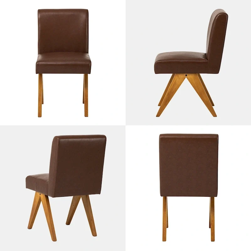Faux Leather Upholstered Dining Chairs with V-Shaped Wood Legs