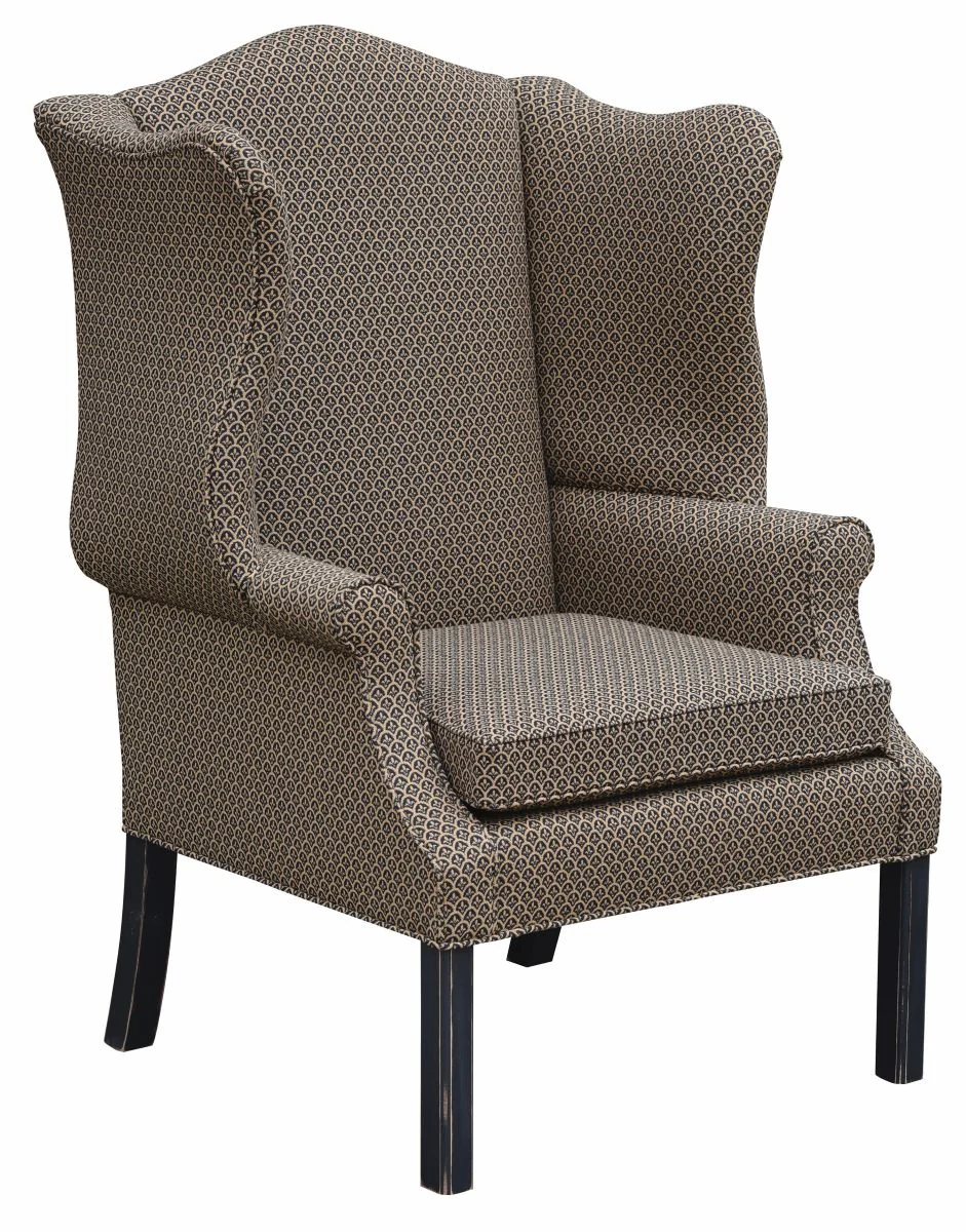 Upholstered Country Classic Wing Chair with Maple Wood Frame