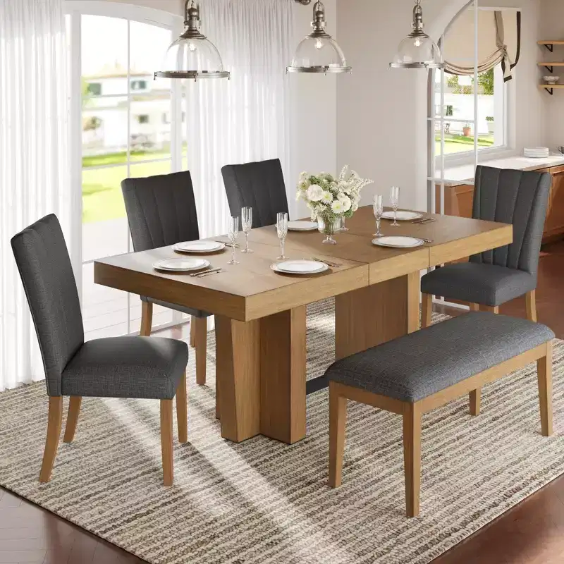 Whisen Extendable Dining Set with Bench & 4 Chairs
