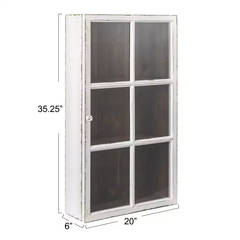 Antique White Wood Wall Cabinet with 3 Shelves