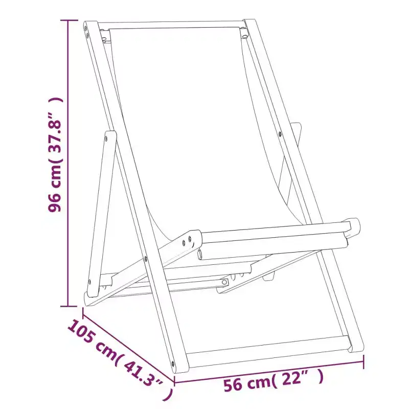 vidaXL Beach Chair Solid Teak wood, fabric Foldable Beach Chair