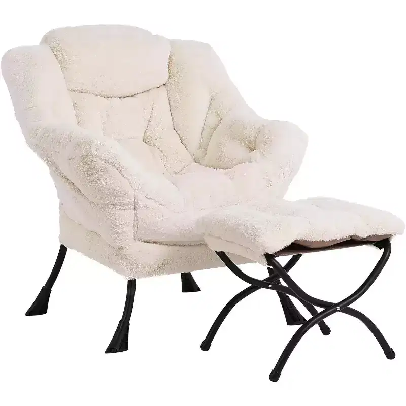 Accent Leisure Armchair with Ottoman, Side Pocket & Armrests – Dark Grey