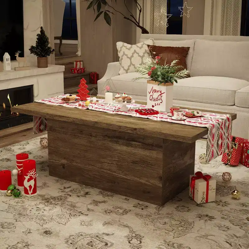 Rectangular Coffee Table, 47.25-Inch Modern Solid Wood Medium Coffee Table, Wooden Farmhouse Rustic Cocktail Coffee Table
