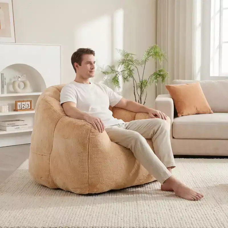 White Lounge Accent Chair for Adults, Faux Fur Upholstered Reading Chair with Armrests, High Density Foam, Cozy Modern Chair for Living Room Bedroom