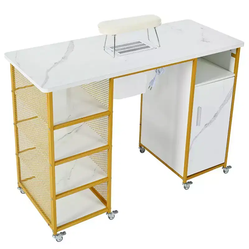 Manicure Table, Marbling Texture Nail Table With Electric Downdraft Vent, Wrist Cushion,43.40'' x 17.72'' x 30.71''(3.62*1.48*2.56ft)
