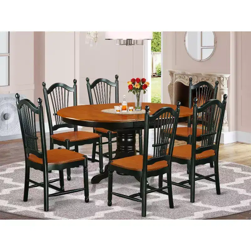HomeStock Kenley 7 Piece Dinette Set Black Cherry Finish