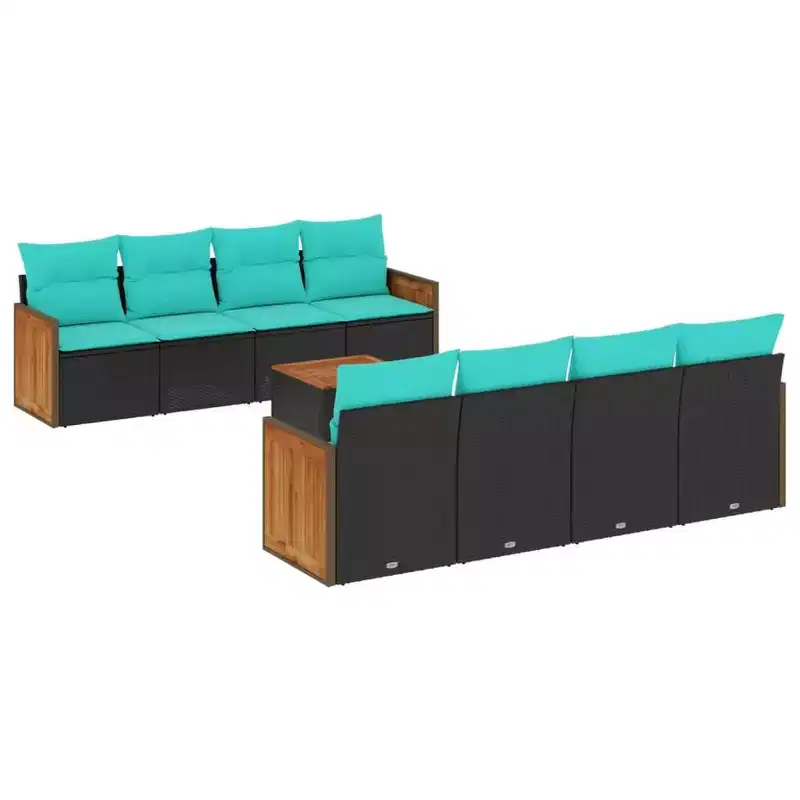 vidaXL 9 Piece Garden Sofa Set with Cushions Poly Rattan